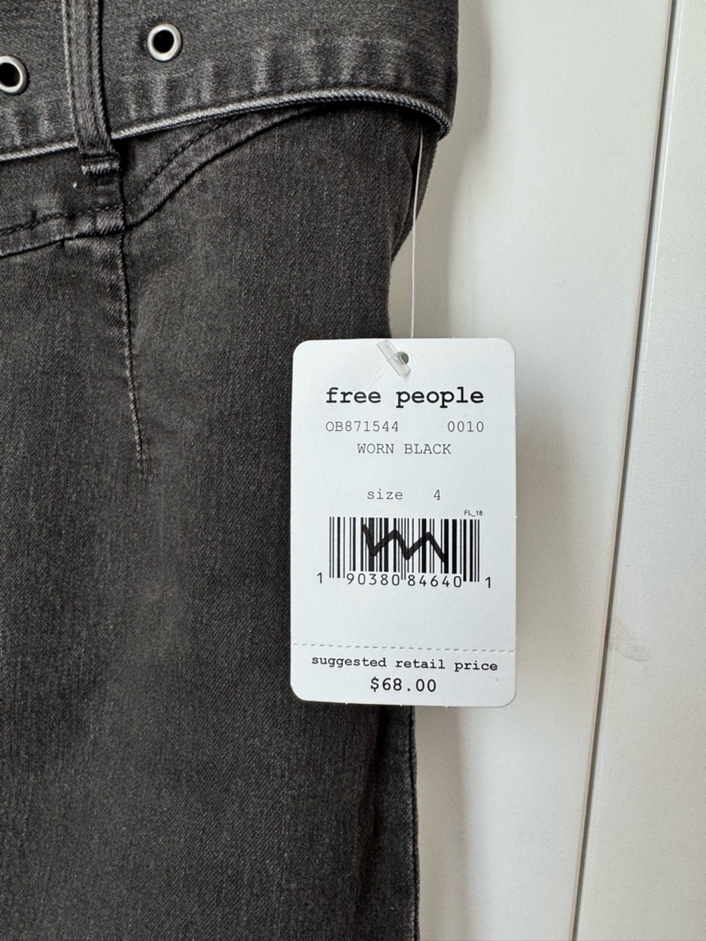 Free People Livin It Up Denim Pencil Mini Skirt in Worn Black size 4 NWT - Picture 4 of 10